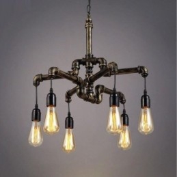 6 Luz Retro Industrial Vintage Water Pipe Pendant Light Chandelier Country Estilo Rústico
