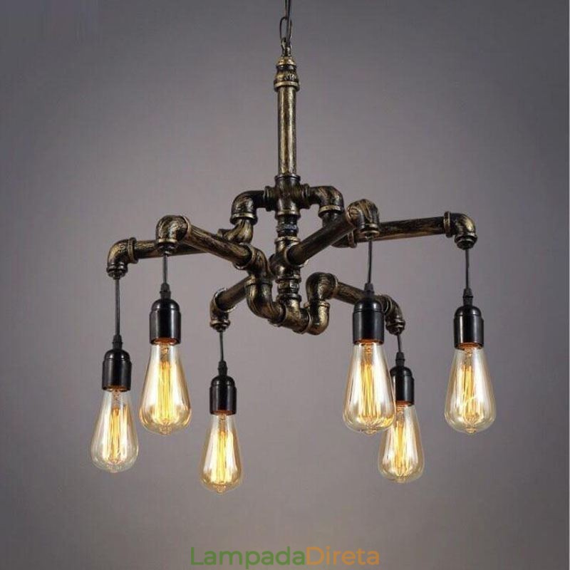 6 Luz Retro Industrial Vintage Water Pipe Pendant Light Chandelier Country Estilo Rústico