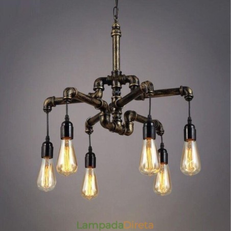 6 Luz Retro Industrial Vintage Water Pipe Pendant Light Chandelier Country Estilo Rústico 6 Luz Retro Industrial Vintage Water Pipe Pendant Light Chandelier Country Estilo Rústico