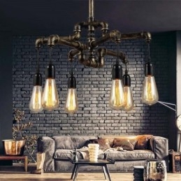 6 Luz Retro Industrial Vintage Water Pipe Pendant Light Chandelier Country Estilo Rústico