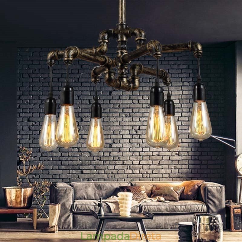 6 Luz Retro Industrial Vintage Water Pipe Pendant Light Chandelier Country Estilo Rústico