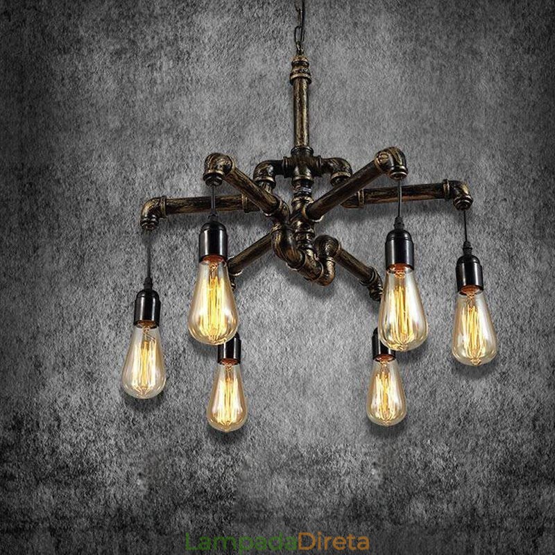 6 Luz Retro Industrial Vintage Water Pipe Pendant Light Chandelier Country Estilo Rústico