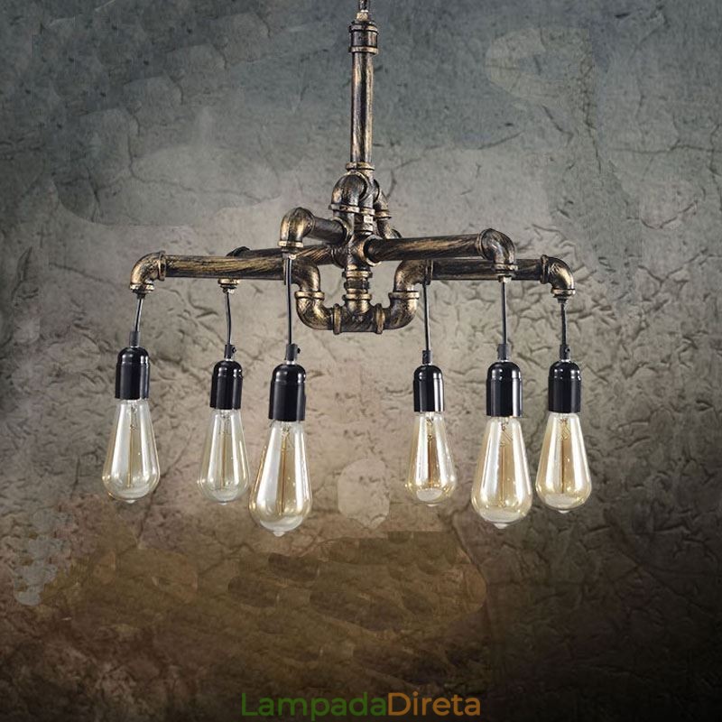 6 Luz Retro Industrial Vintage Water Pipe Pendant Light Chandelier Country Estilo Rústico
