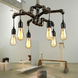 6 Luz Retro Industrial Vintage Water Pipe Pendant Light Chandelier Country Estilo Rústico