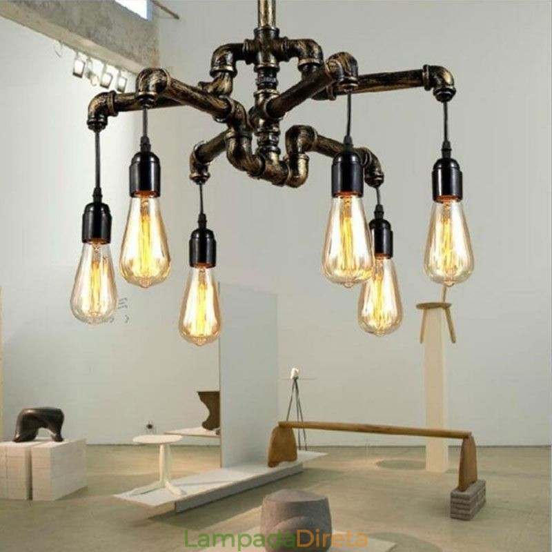 6 Luz Retro Industrial Vintage Water Pipe Pendant Light Chandelier Country Estilo Rústico
