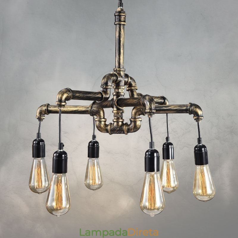 6 Luz Retro Industrial Vintage Water Pipe Pendant Light Chandelier Country Estilo Rústico