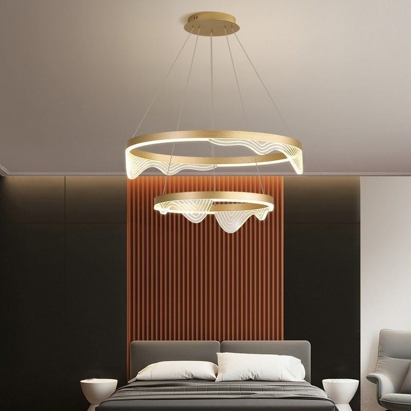 Luminária pendente Golden Wave Ripple, luminária de teto com 2 luzes