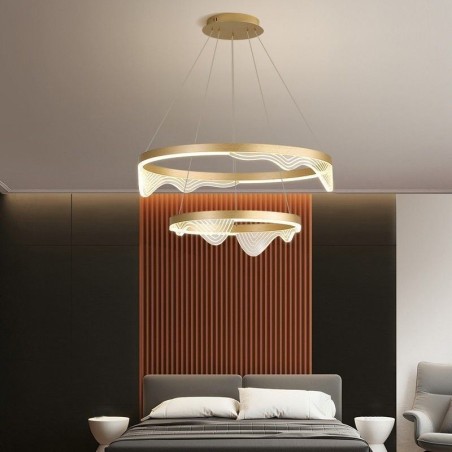 Luminária pendente Golden Wave Ripple, luminária de teto com 2 luzes Luminária pendente Golden Wave Ripple, luminária de teto com 2 luzes