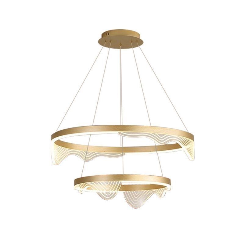 Luminária pendente Golden Wave Ripple, luminária de teto com 2 luzes