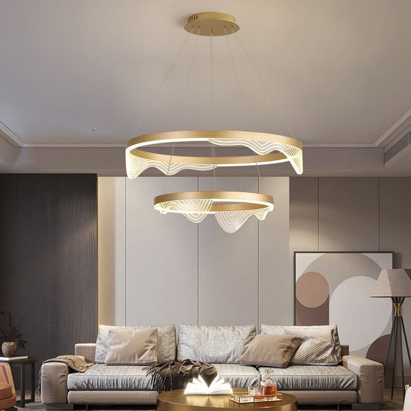 Luminária pendente Golden Wave Ripple, luminária de teto com 2 luzes