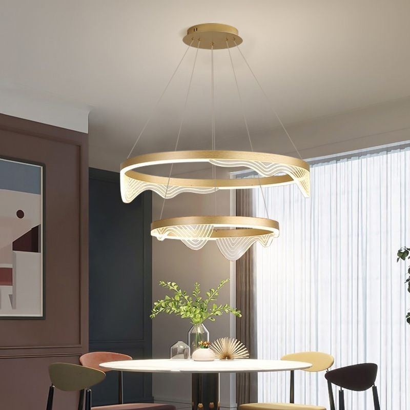 Luminária pendente Golden Wave Ripple, luminária de teto com 2 luzes