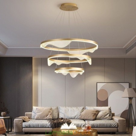 Luminária pendente Golden Wave Ripple Luz suspensa 3 luzes Luminária pendente Golden Wave Ripple Luz suspensa 3 luzes