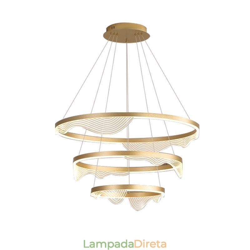 Luminária pendente Golden Wave Ripple Luz suspensa 3 luzes
