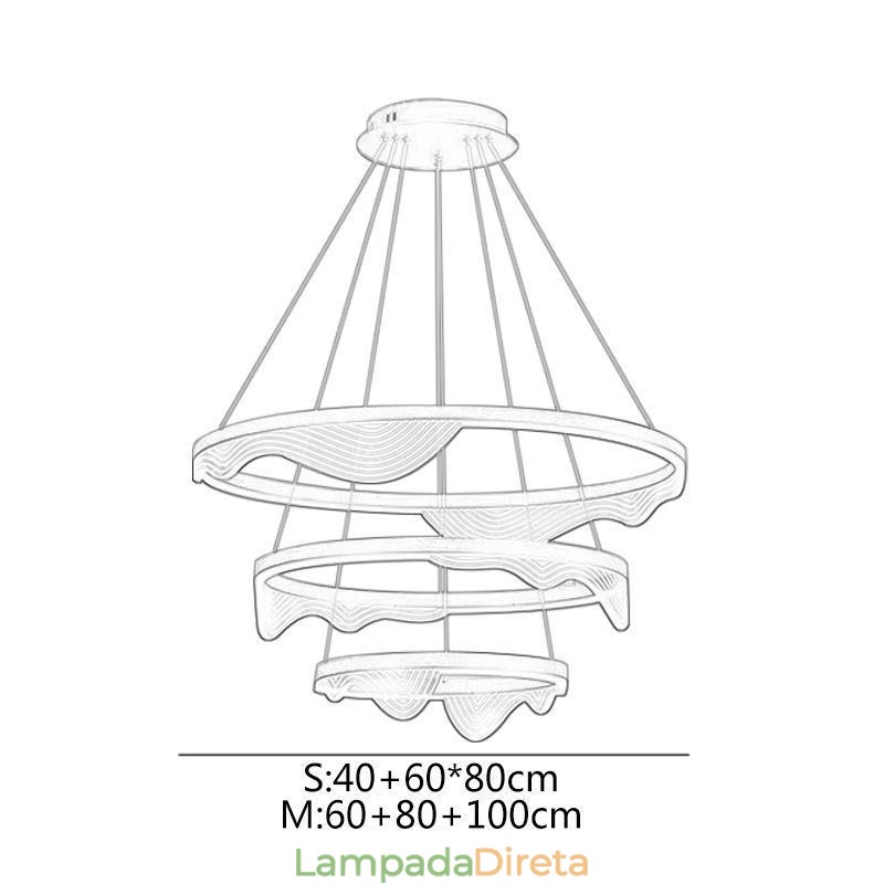 Luminária pendente Golden Wave Ripple Luz suspensa 3 luzes