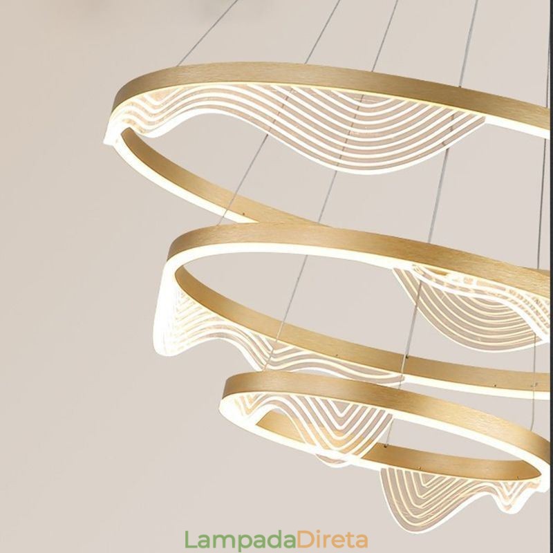 Luminária pendente Golden Wave Ripple Luz suspensa 3 luzes