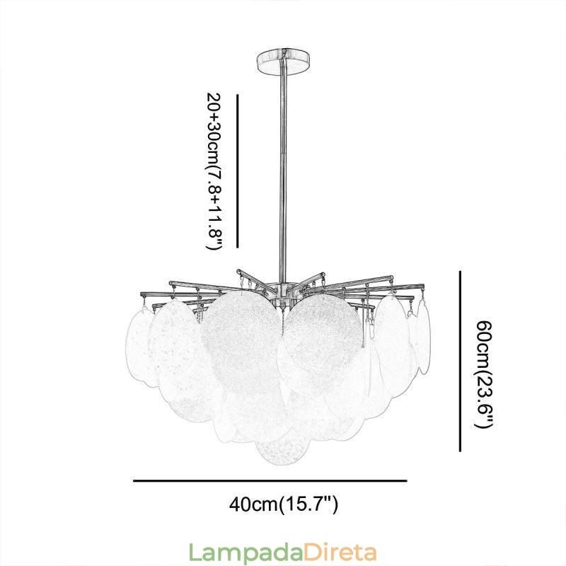 Luminária pendente moderna com 6 luzes e formato de vidro