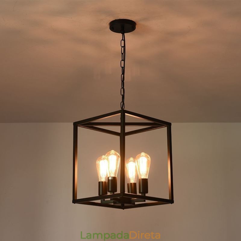 Luminária pendente moderna e simples com gaiola de ferro
