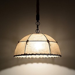 Luminárias pendentes de 1 luz em formato meio redondo, estilo vintage, estilo industrial, tecido amarelo e metais, luz suspensa