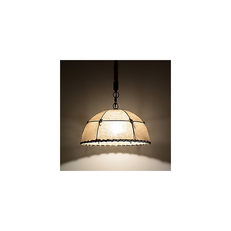 Luminárias pendentes de 1 luz em formato meio redondo, estilo vintage, estilo industrial, tecido amarelo e metais, luz suspensa