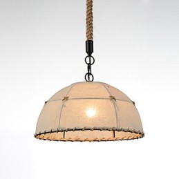 Luminárias pendentes de 1 luz em formato meio redondo, estilo vintage, estilo industrial, tecido amarelo e metais, luz suspensa