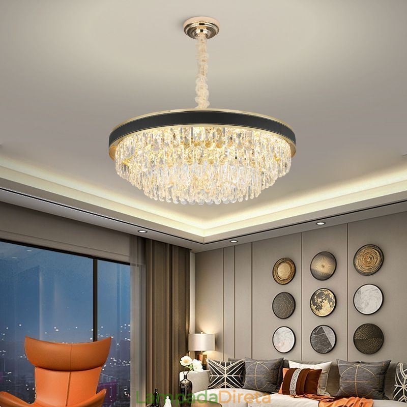 Luminária pendente moderna de cristal, luminária de teto com 9, 12 e 16 luzes