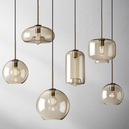 Luminária pendente de vidro minimalista cor conhaque luminária decorativa de vidro