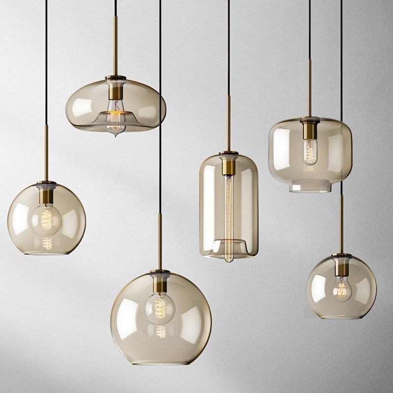 Luminária pendente de vidro minimalista cor conhaque luminária decorativa de vidro