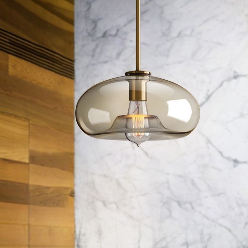 Luminária pendente de vidro minimalista cor conhaque luminária decorativa de vidro