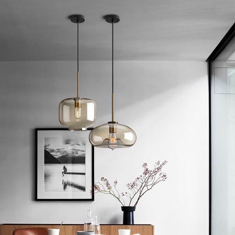 Luminária pendente de vidro minimalista cor conhaque luminária decorativa de vidro