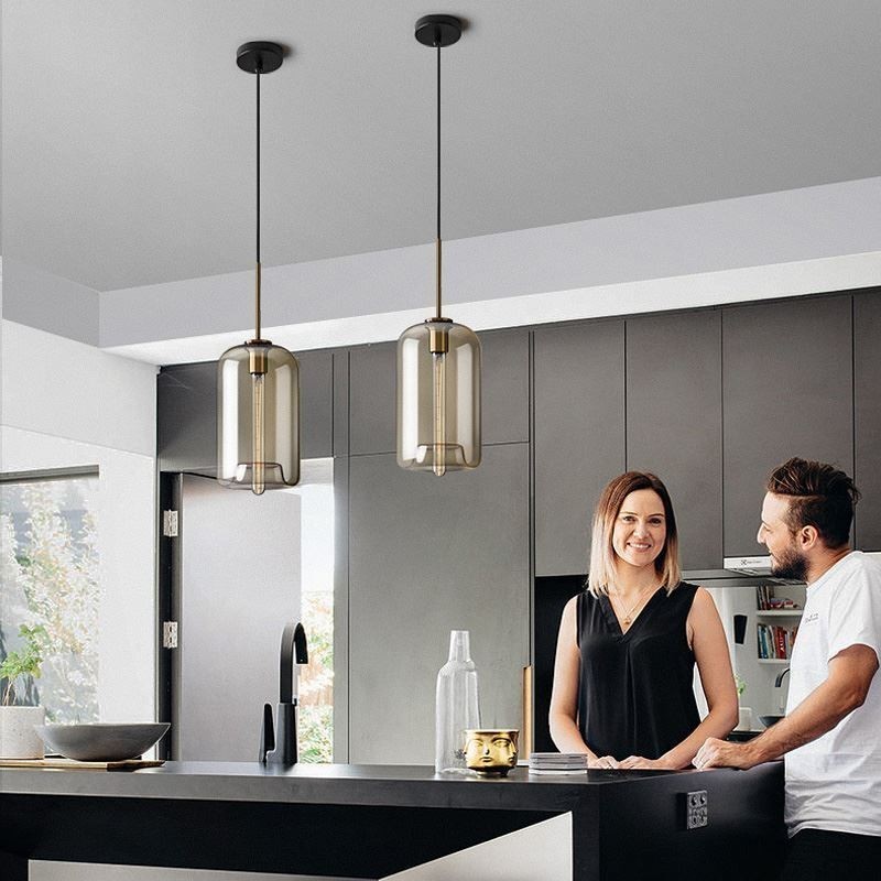 Luminária pendente de vidro minimalista cor conhaque luminária decorativa de vidro