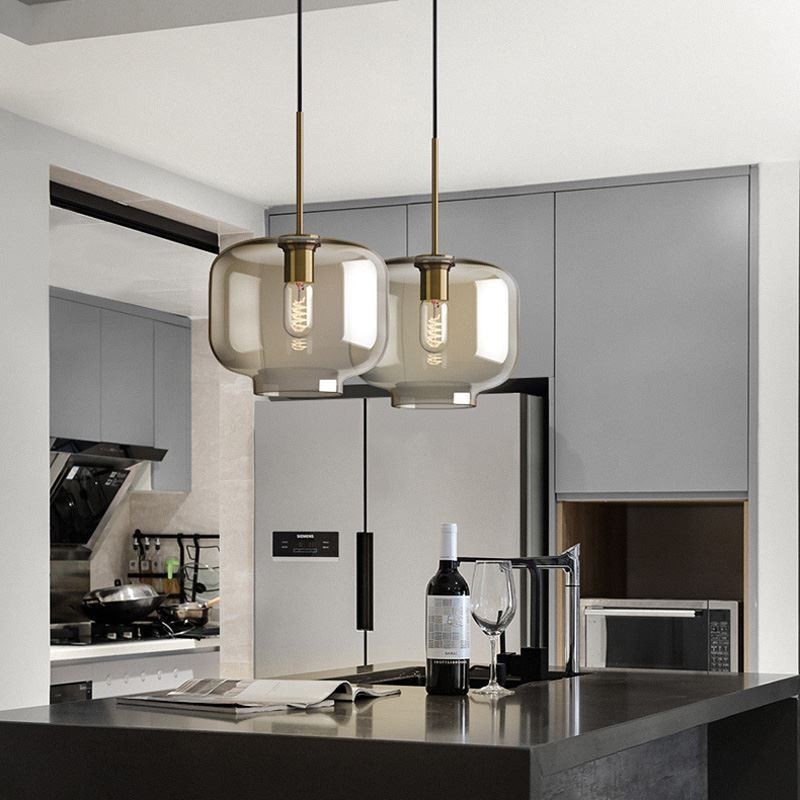 Luminária pendente de vidro minimalista cor conhaque luminária decorativa de vidro