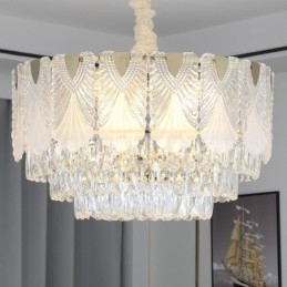Luminária pendente de cristal com renda redonda para teto