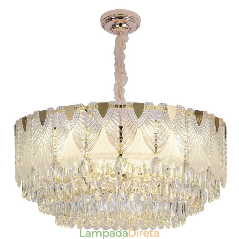 Luminária pendente de cristal com renda redonda para teto