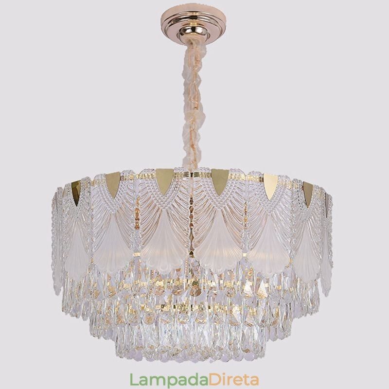 Luminária pendente de cristal com renda redonda para teto