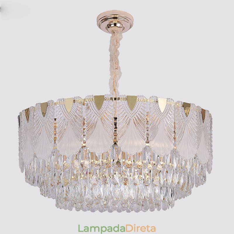 Luminária pendente de cristal com renda redonda para teto