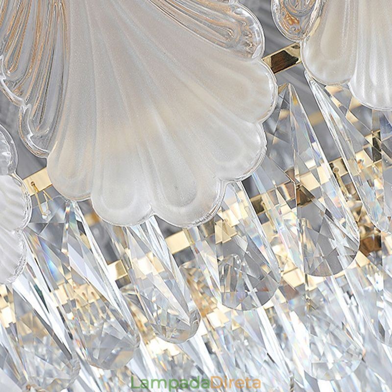 Luminária pendente de cristal com renda redonda para teto