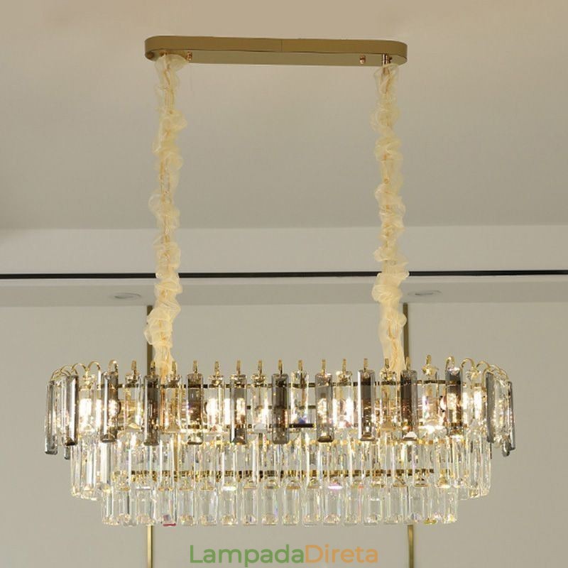 Luminária pendente retangular de cristal para teto