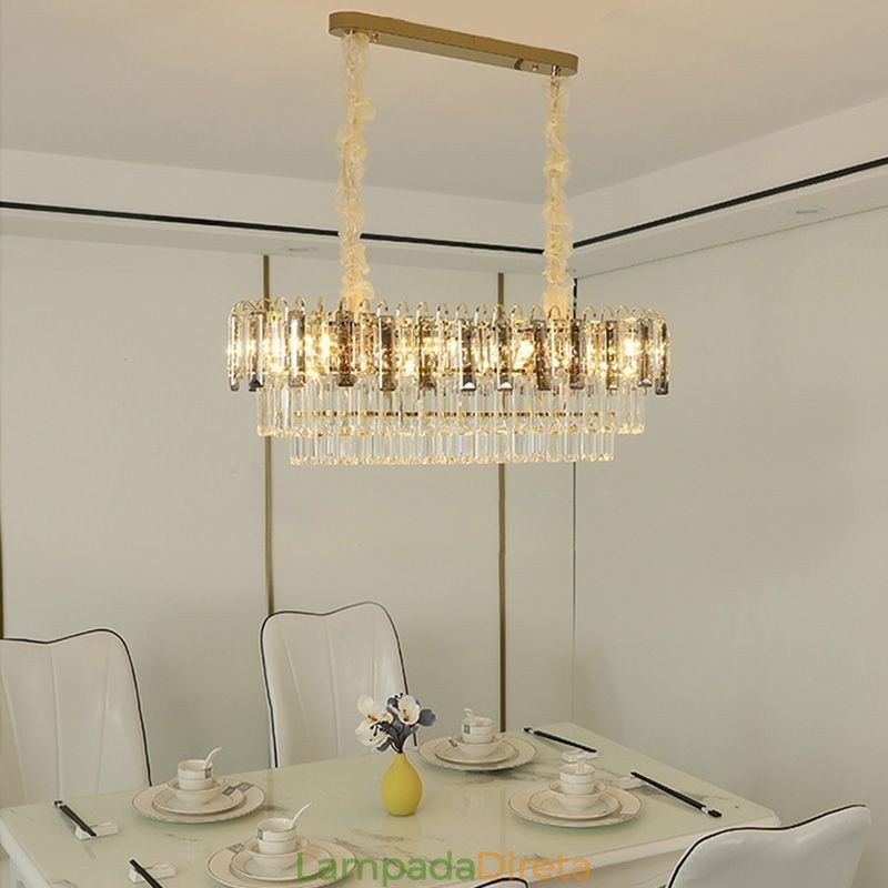 Luminária pendente retangular de cristal para teto
