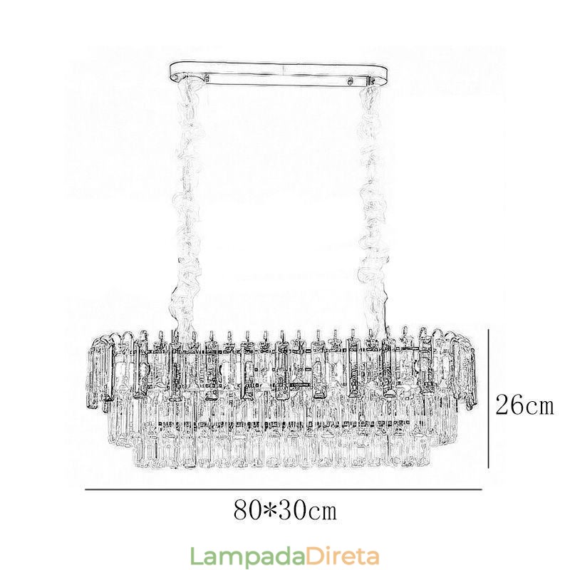 Luminária pendente retangular de cristal para teto