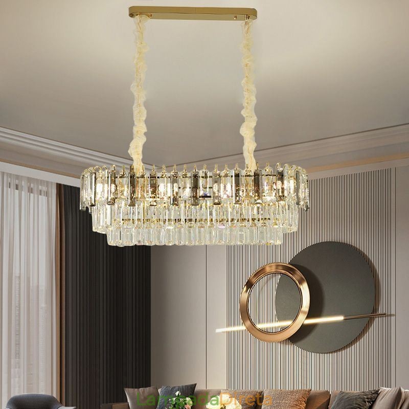 Luminária pendente retangular de cristal para teto