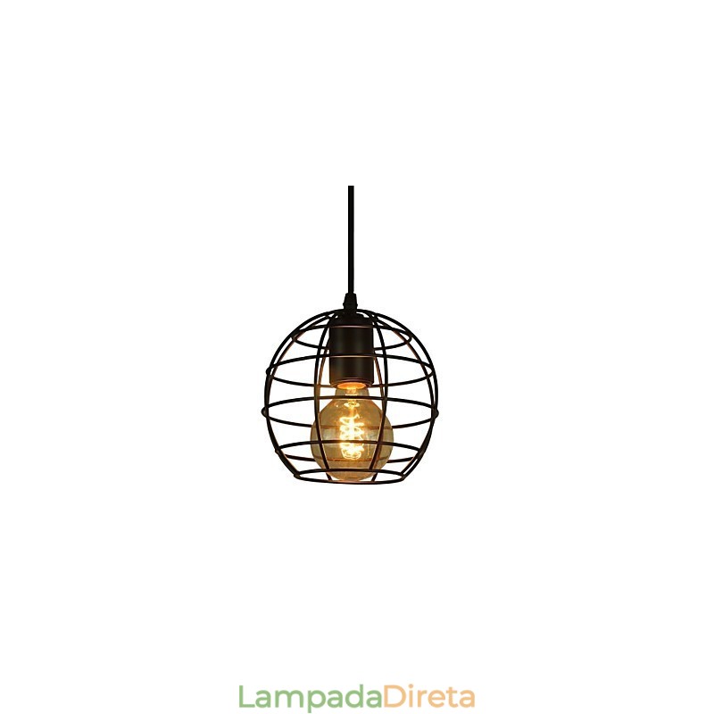 Lustre vintage estilo europeu em formato de globo para luz pendente preta