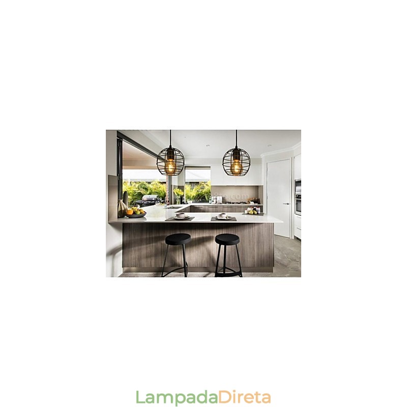 Lustre vintage estilo europeu em formato de globo para luz pendente preta