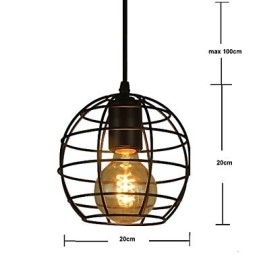 Lustre vintage estilo europeu em formato de globo para luz pendente preta