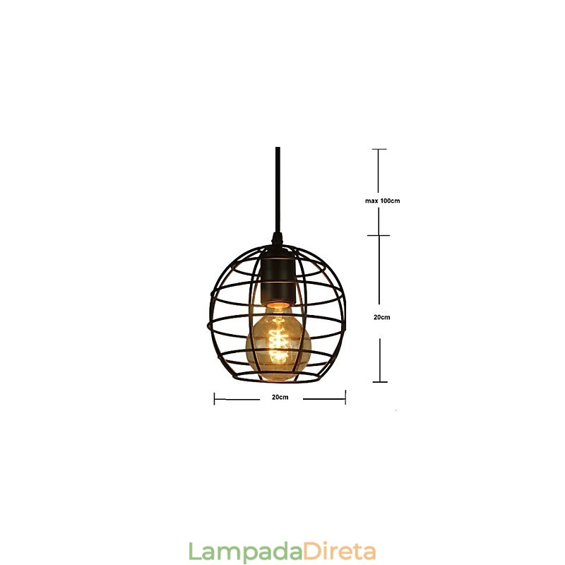 Lustre vintage estilo europeu em formato de globo para luz pendente preta