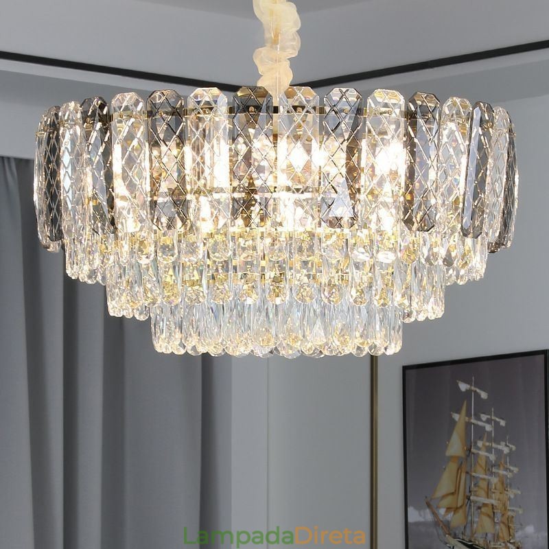 Luminária pendente europeia de cristal redonda para teto