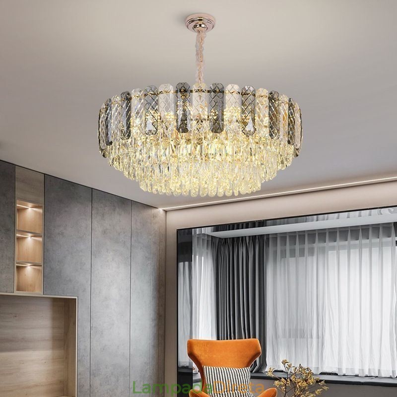 Luminária pendente europeia de cristal redonda para teto