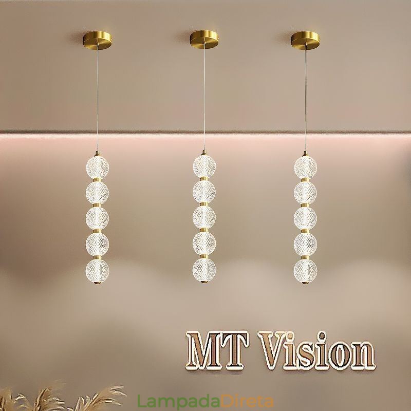 Luminária pendente de acrílico com contas decorativas