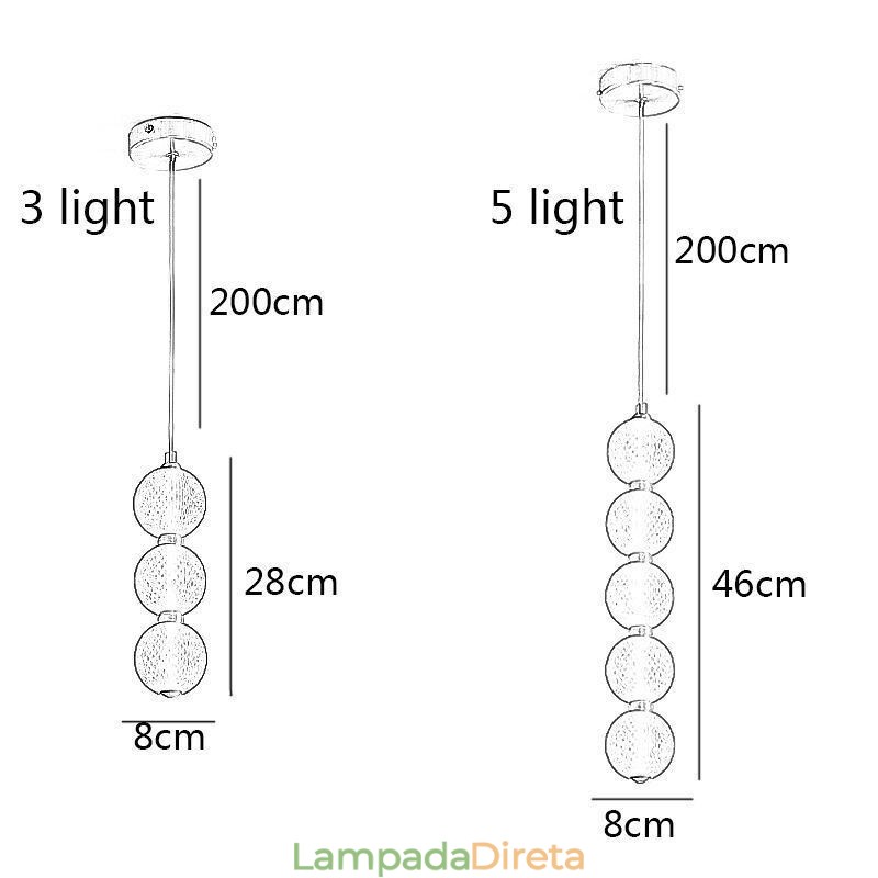 Luminária pendente de acrílico com contas decorativas
