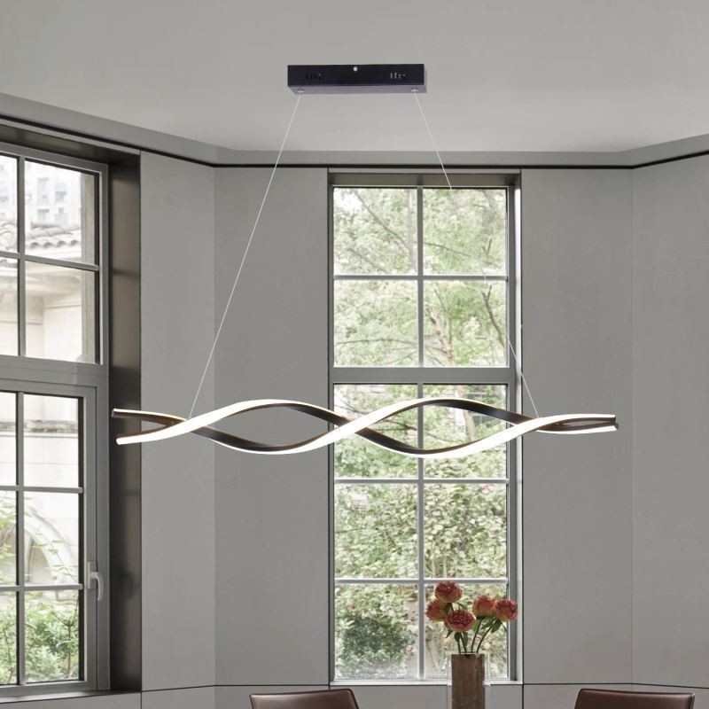Iluminação pendente moderna, luzes suspensas em formato de onda preta