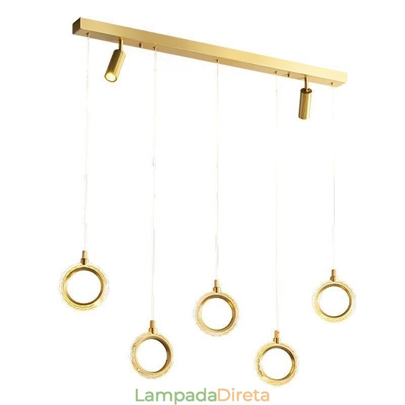 Luminária pendente de acrílico com anel e holofote
